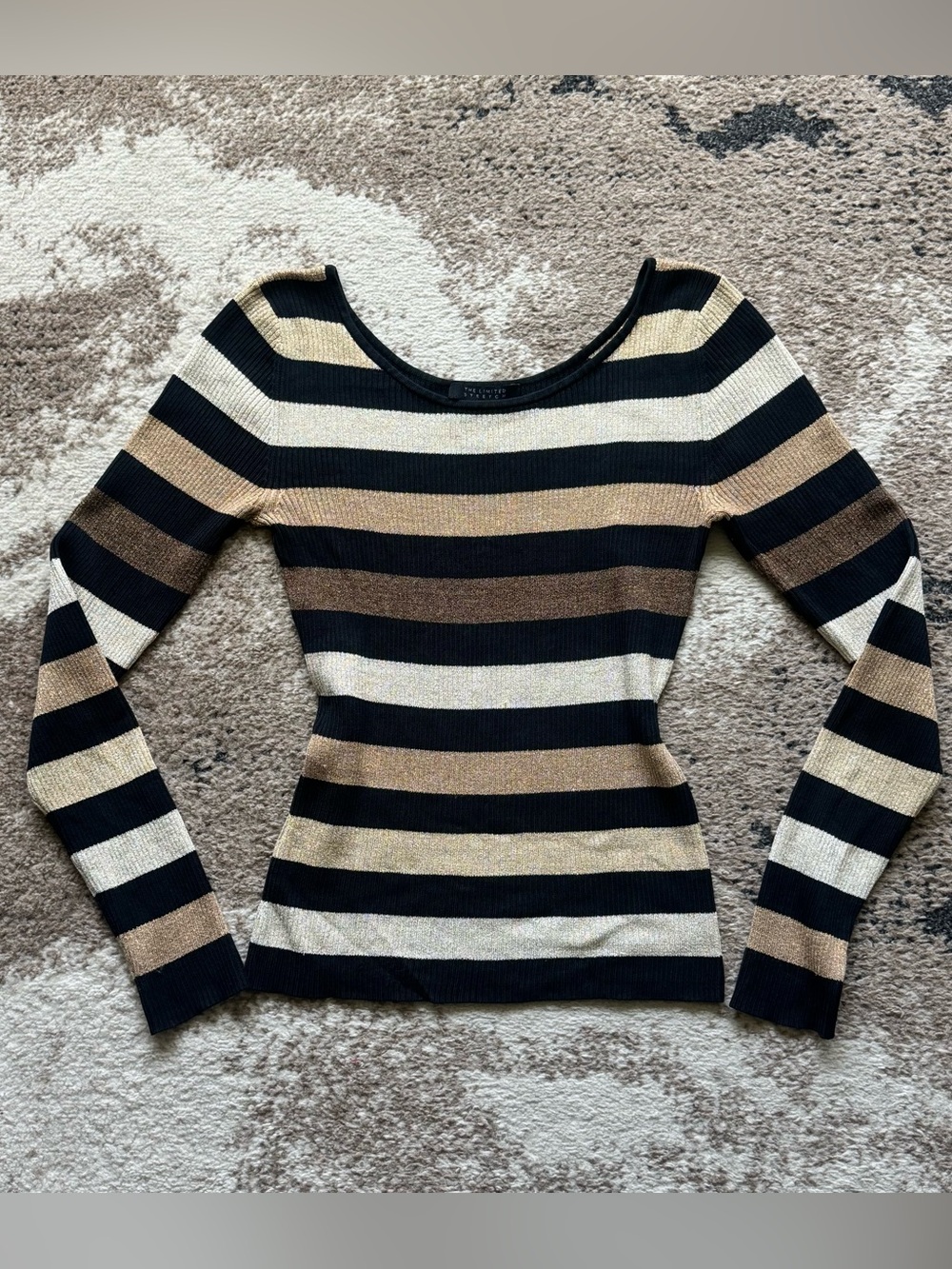 The Limited Striped Crewneck Sweater in Black, Tan & Cream